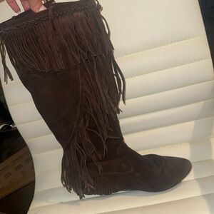 Sam Edelman size 7 brown suede fringe boot